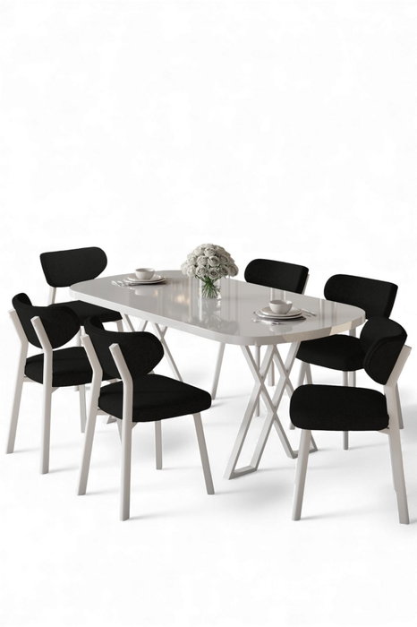 Hanah Home Axton Juego de Comedor de 7 Piezas Blanco y Negro